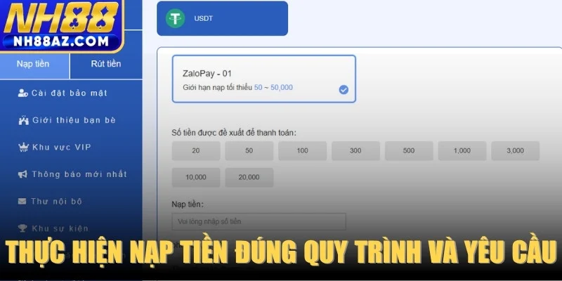 Thực hiện nạp tiền đúng quy trình và thông tin yêu cầu