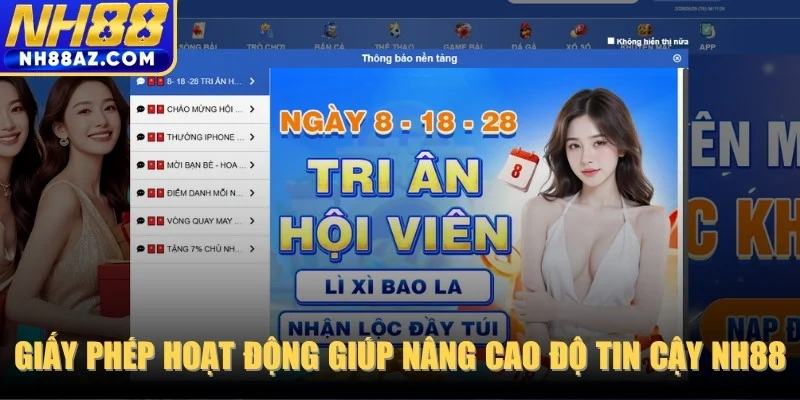 Giấy phép hoạt động giúp nâng cao độ tin cậy NH88