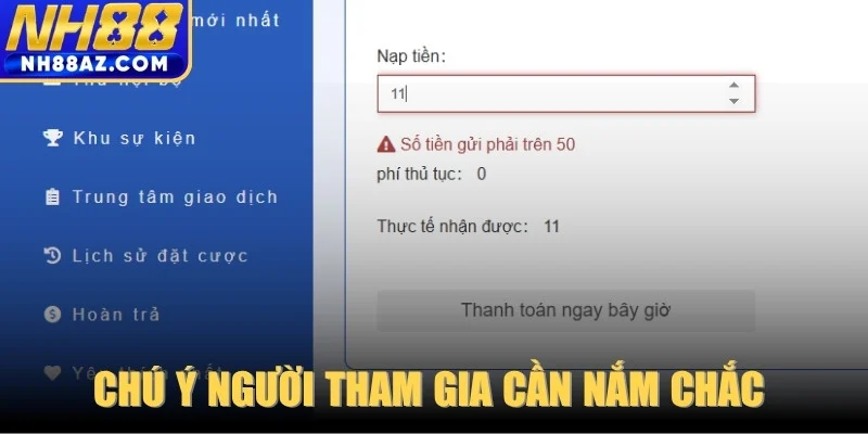 Chú ý người tham gia cần nắm chắc